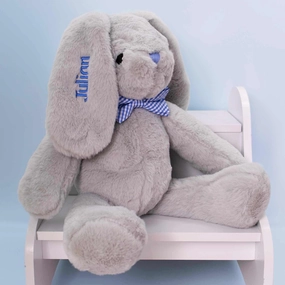 DIBSIES Personalized Hoppity Floppity Bunny 18" (Gray Bunny with Blue Bowtie)