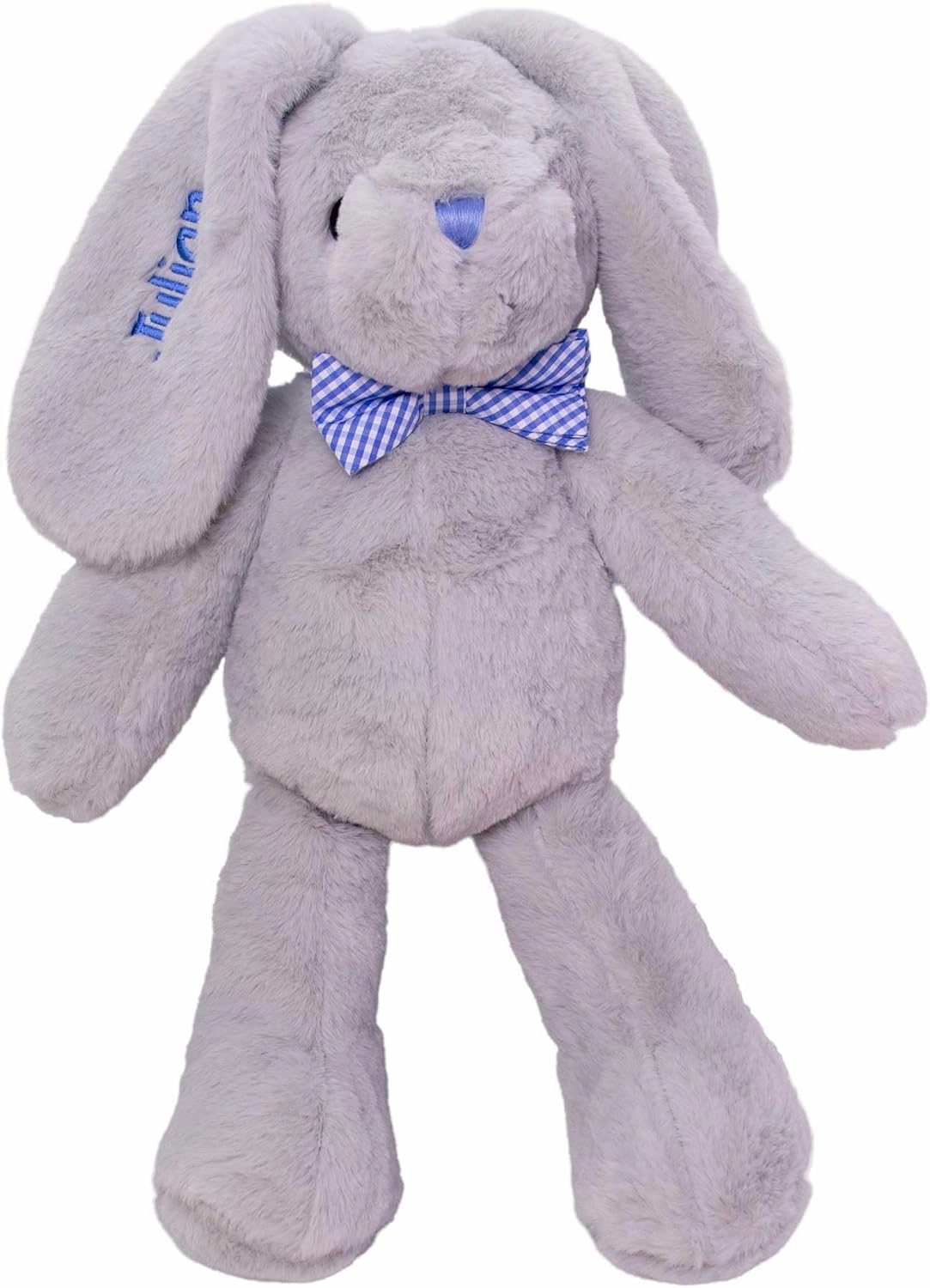 DIBSIES Personalized Hoppity Floppity Bunny 18" (Gray Bunny with Blue Bowtie)