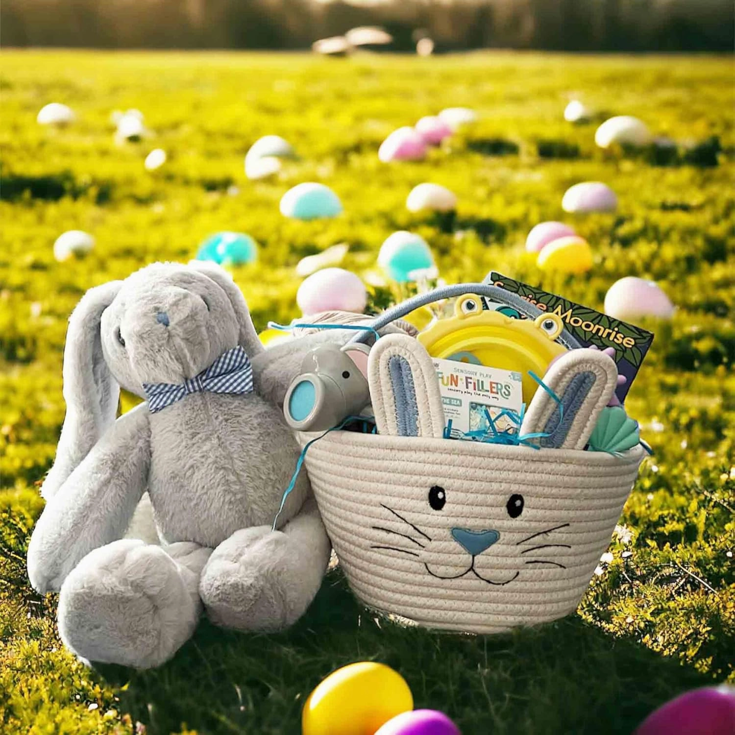 DIBSIES Personalized Hoppity Floppity Bunny 18" (Gray Bunny with Blue Bowtie)