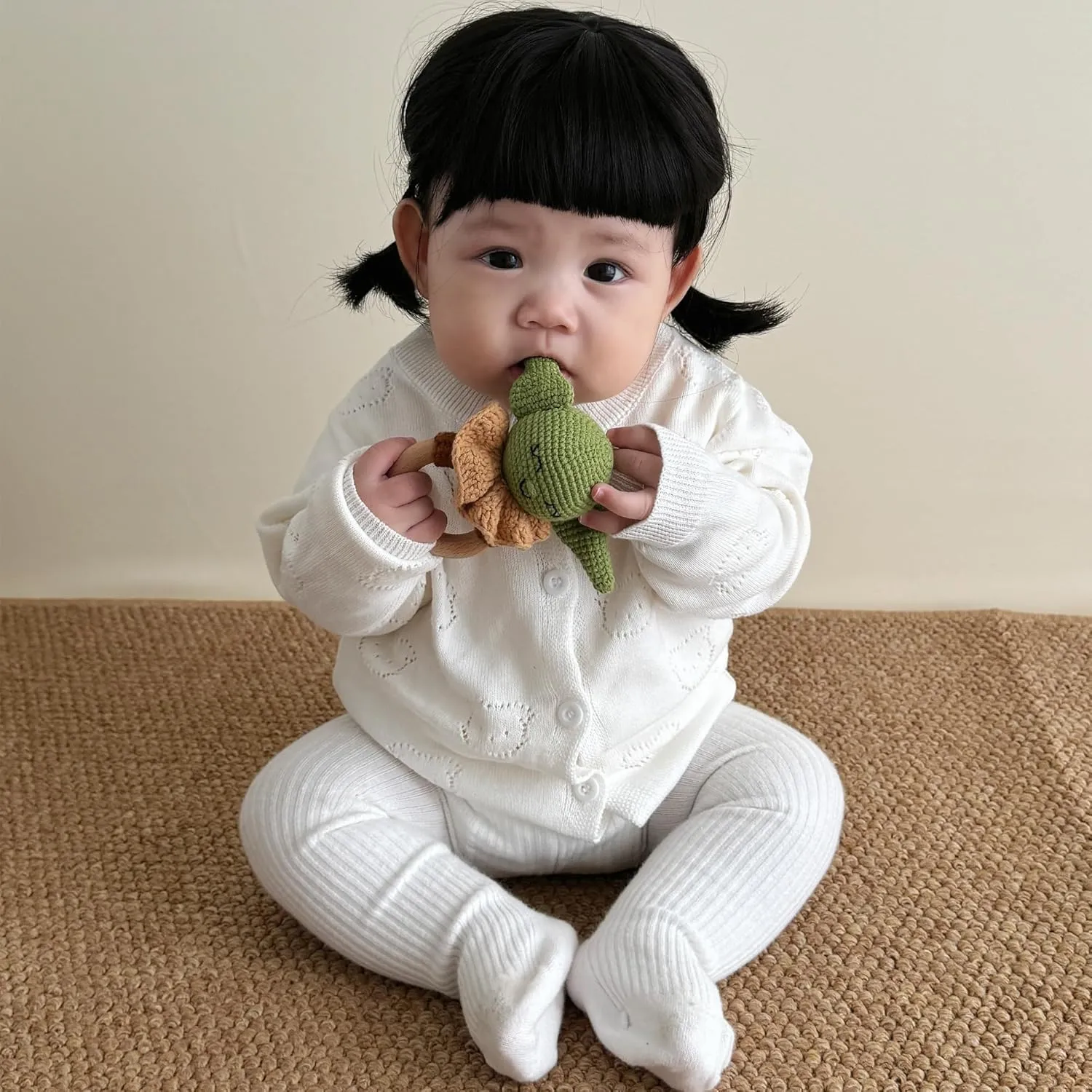 DICHA Wooden Baby Rattle-Crochet Baby Rattle- Infant Rattle Sensory Development Wooden Toys Set-Includes Beech Wooden Teething Ring- Baby Teether for Star Wars Fans The Baby Child