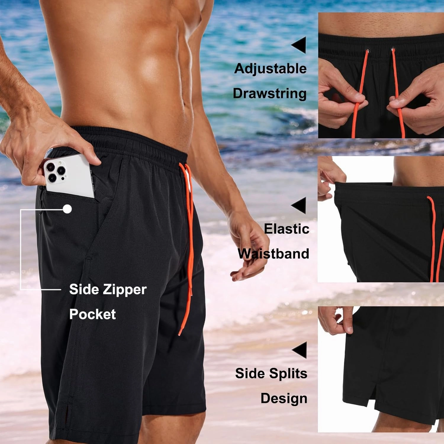 difficort Mens Swim Trunks Quick Dry Bathing Suit 9 inch Inseam Board Shorts with Compression Liner and Zipper Pocket