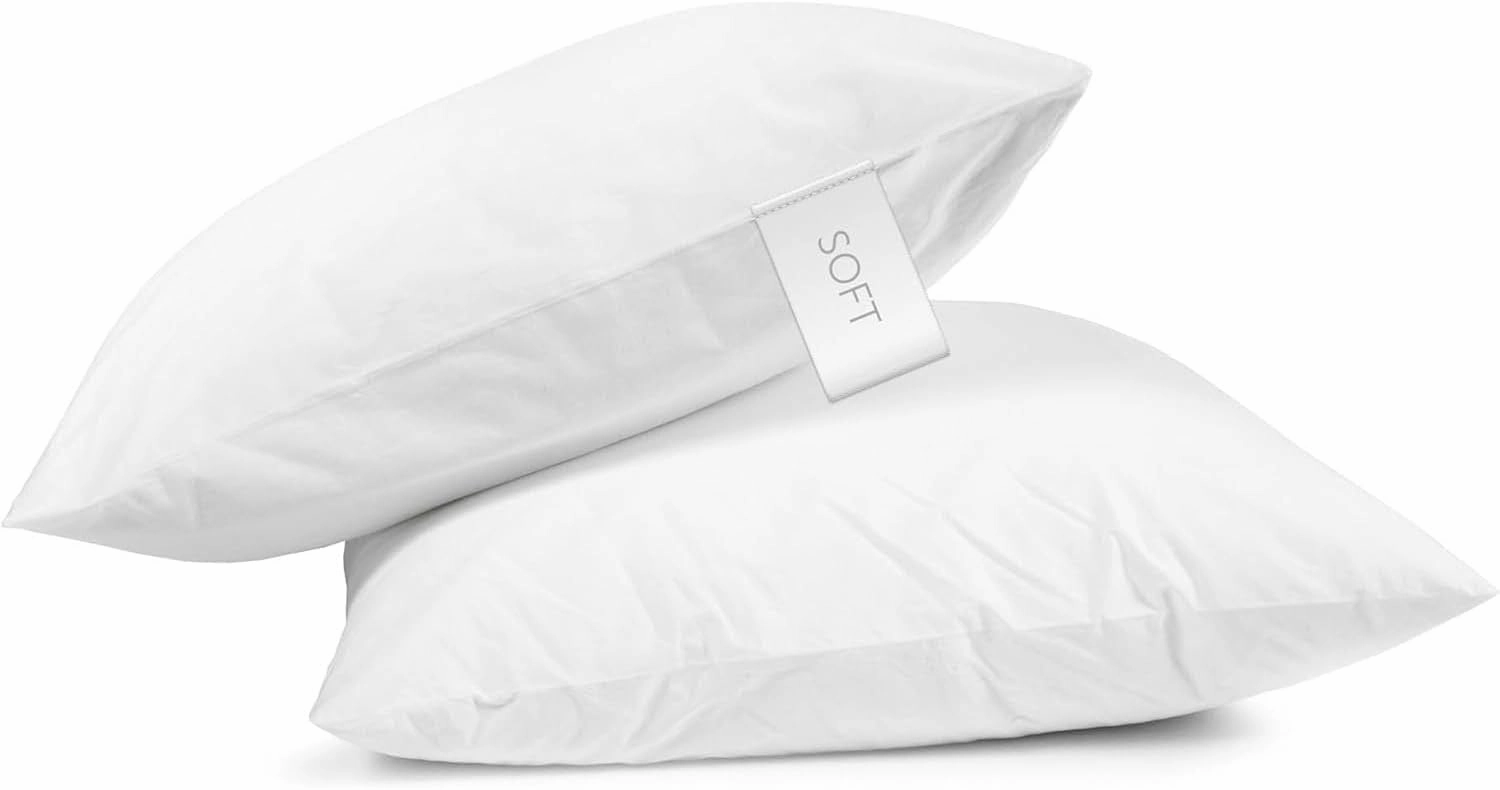 Digital Decor 100% Cotton Hotel Pillows, U.S. Made Hypoallergenic Pillows with Down Alternative Fiber Fill for Side & Back Sleepers, Set of 2, Three Comfort Levels, (Soft, Medium, Firm) Soft