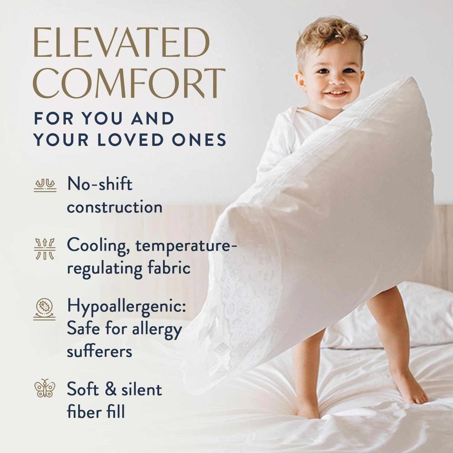 Digital Decor 100% Cotton Hotel Pillows, U.S. Made Hypoallergenic Pillows with Down Alternative Fiber Fill for Side & Back Sleepers, Set of 2, Three Comfort Levels, (Soft, Medium, Firm) Soft