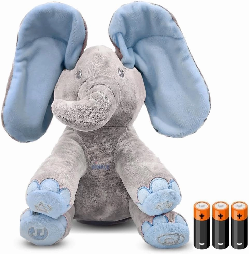 Dimple Kyle Elephant Stuffed Animal Toy - Animated Plush Blue Singing Elephant, Interactive Musical Peek-a-Boo for Babies, Kids, for Toddlers, Ages 0 and Up(Battery Included)