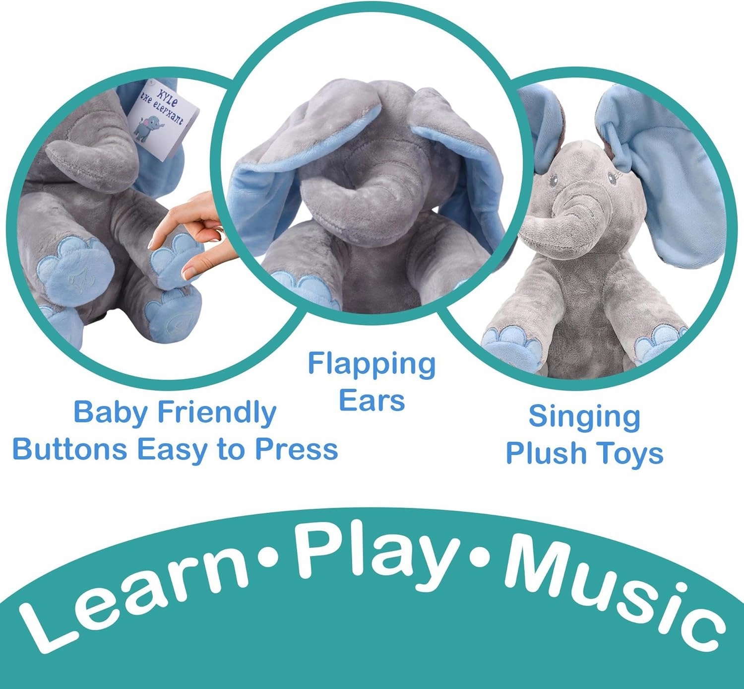 Dimple Kyle Elephant Stuffed Animal Toy - Animated Plush Blue Singing Elephant, Interactive Musical Peek-a-Boo for Babies, Kids, for Toddlers, Ages 0 and Up(Battery Included)