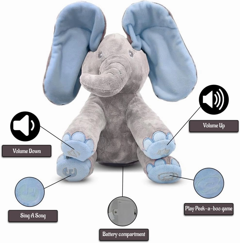 Dimple Kyle Elephant Stuffed Animal Toy - Animated Plush Blue Singing Elephant, Interactive Musical Peek-a-Boo for Babies, Kids, for Toddlers, Ages 0 and Up(Battery Included)