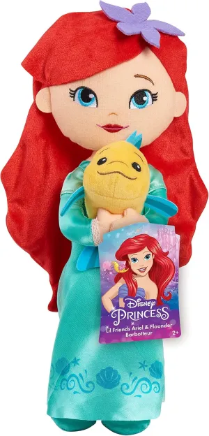 Disney Princess Lil' Friends Ariel & Flounder 14-inch Plush Doll, Kids Toys for Ages 3 Up by Just Play
