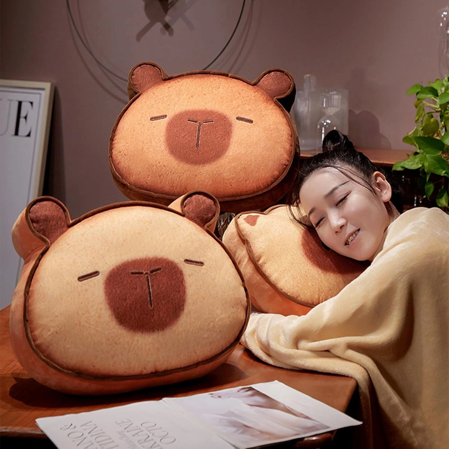 Ditucu Capybara Stuffed Animal Cute Capibara Napping Throw Pillows Soft Cushion Plush Decorative Gifts for Kids Brown 15.7 inch Dark Brown