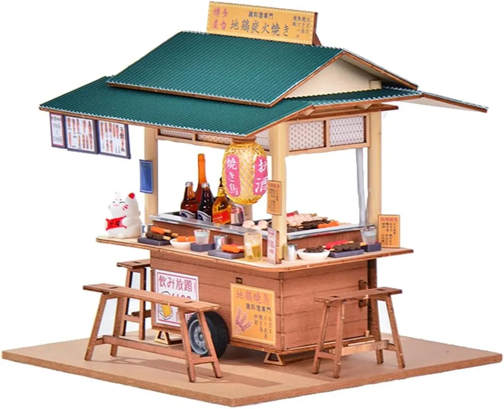 DIY Wooden Dollhouse Japanese Style Trolley Dining Car 3D Miniature Assembled Toys Creative Gift Building Model Puzzle Toy for Valentine's Day Creative Gifts