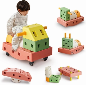 DIY Giant Building Blocks Set for Toddler - Big Stacking Soft Blocks with Wheels for Kids with Shape & Color Learning - Large Blocks Cars Educational STEM Toy for 3 4 5 6 7 8