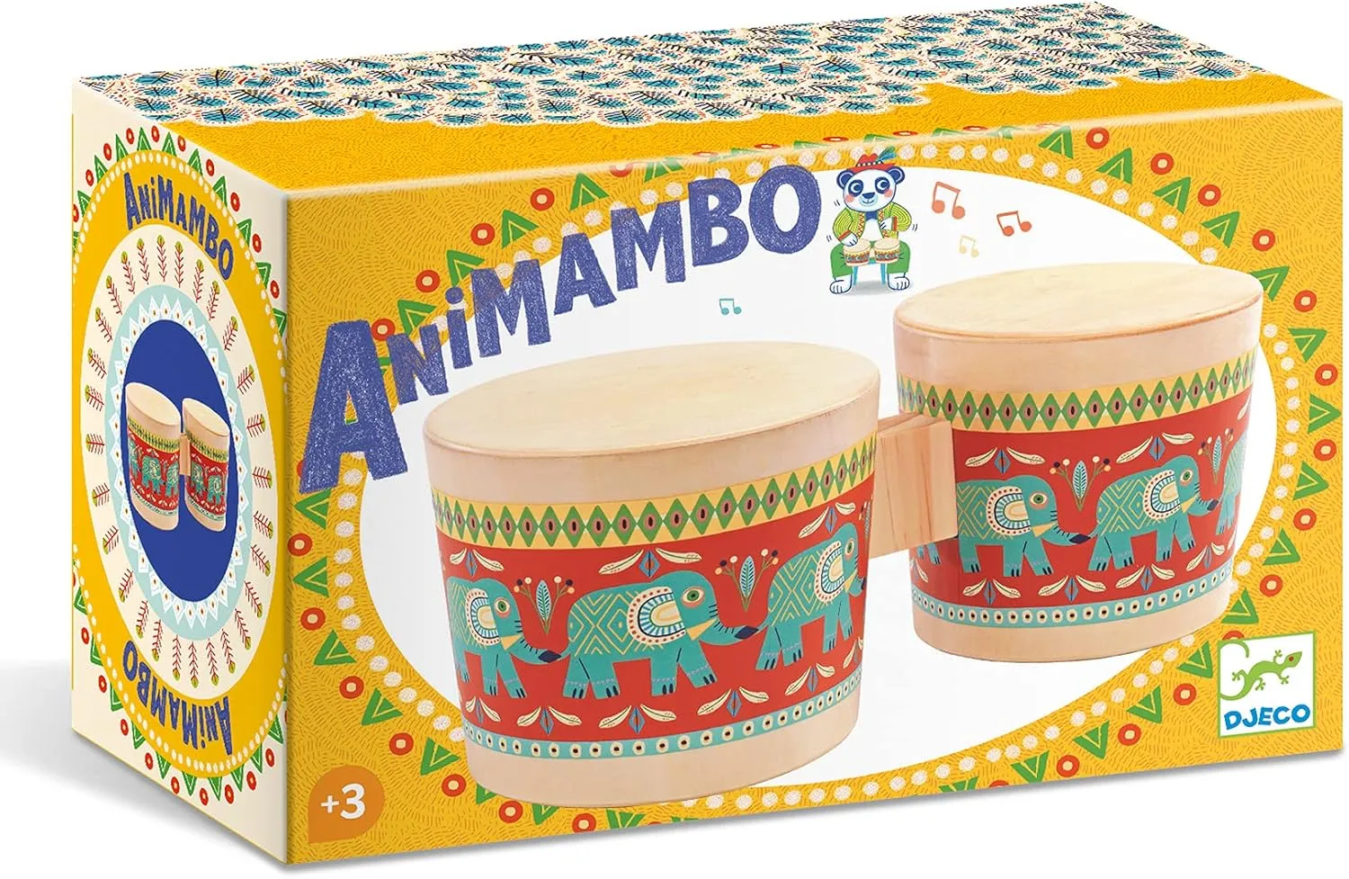 DJECO Animambo Bongo - Safe Music Instrument for Kids, Cute Educational Toddler Musical Toy for Motor Skills, Creativity, Imagination & Rythym - Toys for 3  Years Girls & Boys