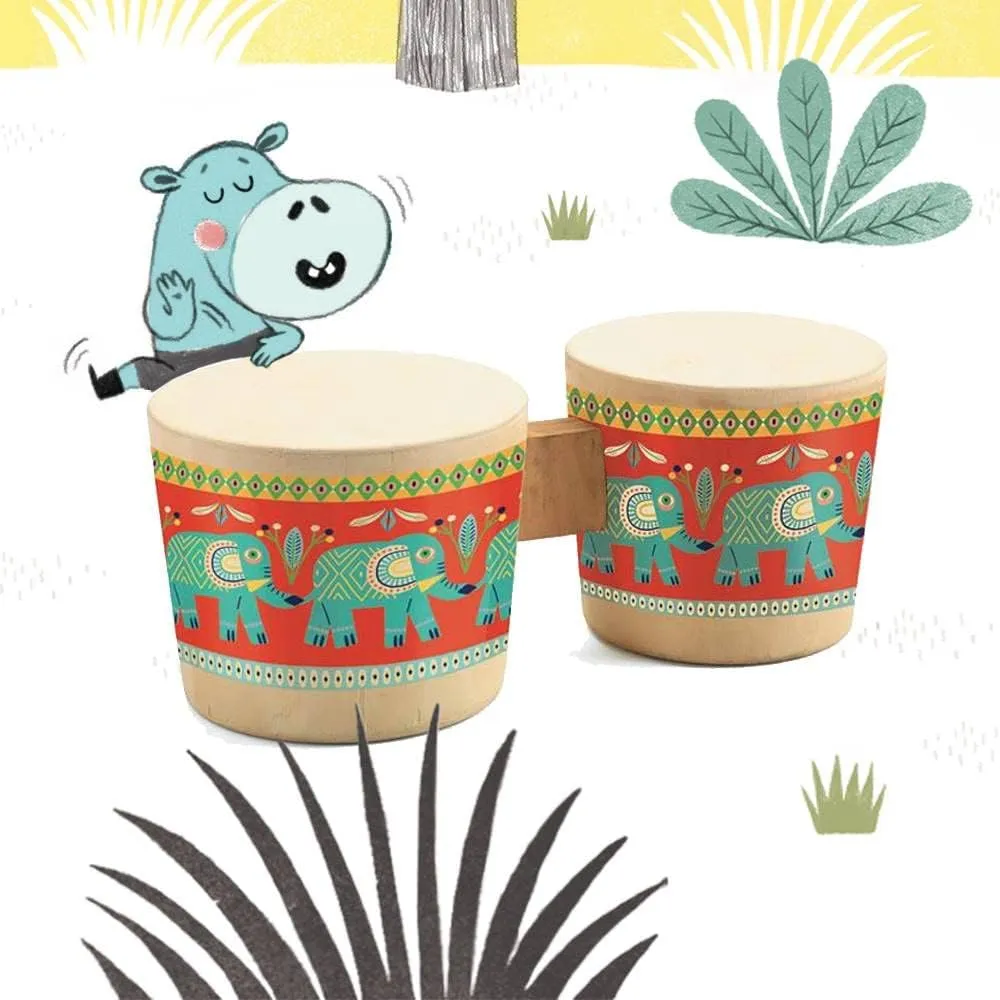 DJECO Animambo Bongo - Safe Music Instrument for Kids, Cute Educational Toddler Musical Toy for Motor Skills, Creativity, Imagination & Rythym - Toys for 3  Years Girls & Boys