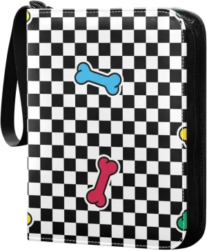 Dog-bone-checked-colorful-cartoon Trading Card Protectors Holder Collectible Album for Sports Card Collection Storage 400 pockets Game Card Binder, JDJSDJJJ823158