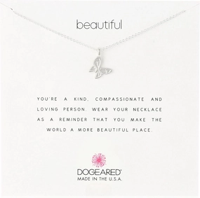 Dogeared Reminders- "Beautiful" Sterling Silver Butterfly Charm Necklace, 16" 2" Extender