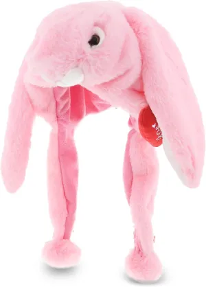 DolliBu I LOVE YOU Valentine Plush Pink Bunny Hat - Cute Stuffed Animal with Red Heart And Name Personalization Gift For Valentine's Day, Birthday, Anniversary, Romantic Date - 16.5 Inches