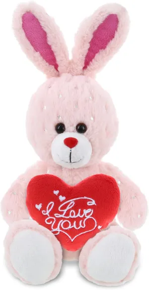 DolliBu I Love You Valentine Plush Rose Gold Bunny - Cute Stuffed Animal with Red Heart and Name Personalization Gift for Valentines Day, Birthday, Anniversary, Romantic Date - 8 Inches