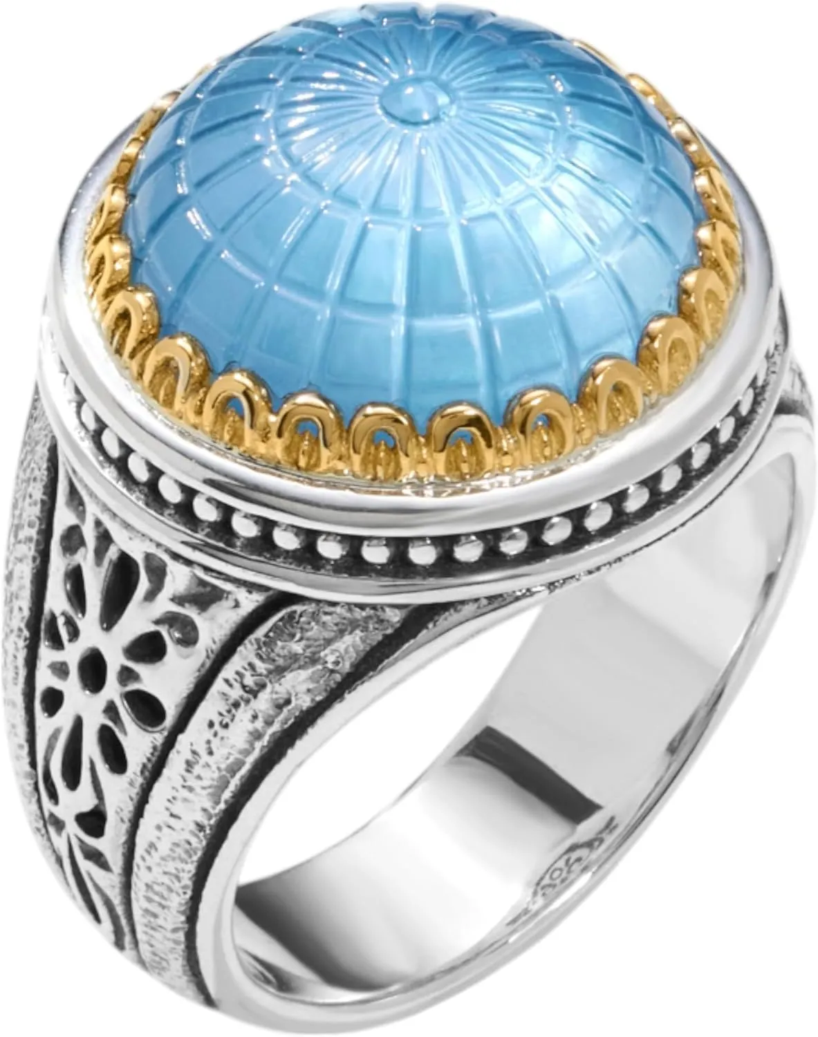 Dome Sterling Silver 18k Gold MOP & Blue Spinel Ring DKJ972-628 S6