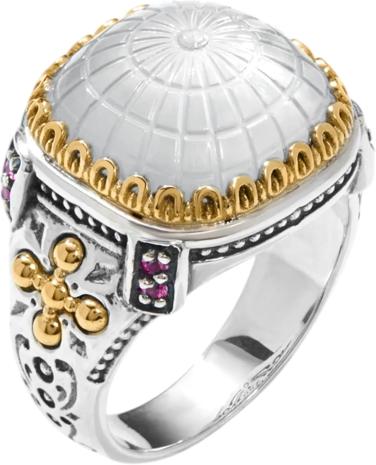 Dome Sterling Silver 18k Gold Mother of Pearl Corundum Ring DKJ978-631 S6