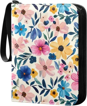 Doodle Colorful Flowers Card Holder, Card Holder Album with 400 Card Slots in 50 Pages for Display, Storage, Portability