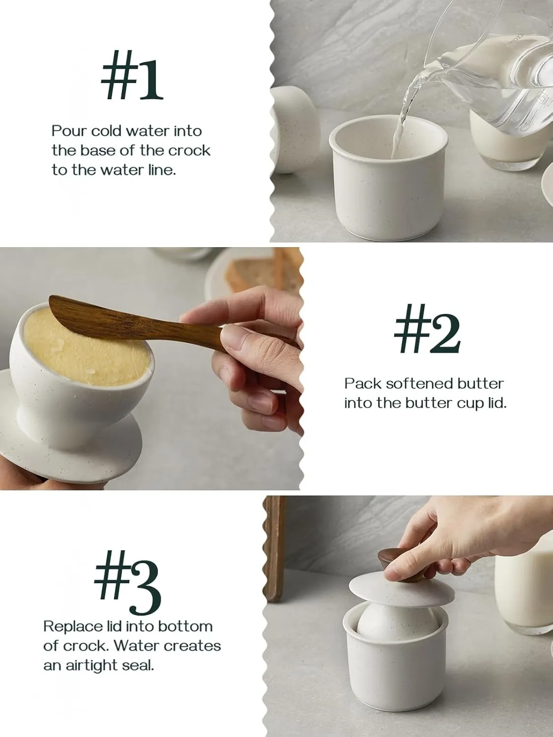DOWAN French Butter Crock for Countertop, Ceramic Butter Dish with Waterline, Porcelain Butter Container for Spreadable Soft Butter, French Butter Dish with Lid