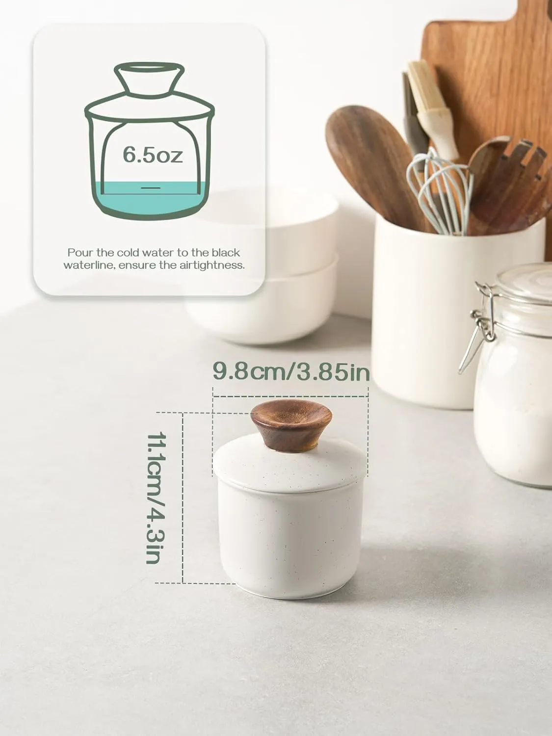 DOWAN French Butter Crock for Countertop, Ceramic Butter Dish with Waterline, Porcelain Butter Container for Spreadable Soft Butter, French Butter Dish with Lid