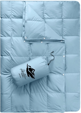 Down Camping Blanket,Puffy Down Blanket Packable Lightweight Down Throw Quilt Water-Resistant Outdoor Travel Blanket for Camping,Hiking,Stadium,Picnic,Car 50x77''Blue