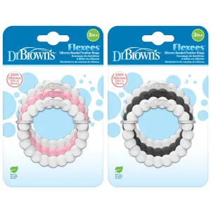 Dr. Brown's Flexees Beaded Baby Teether Rings,Soft 100% Silicone,6 Pack,Black,White,Gray,Pink,BPA Free,3m 