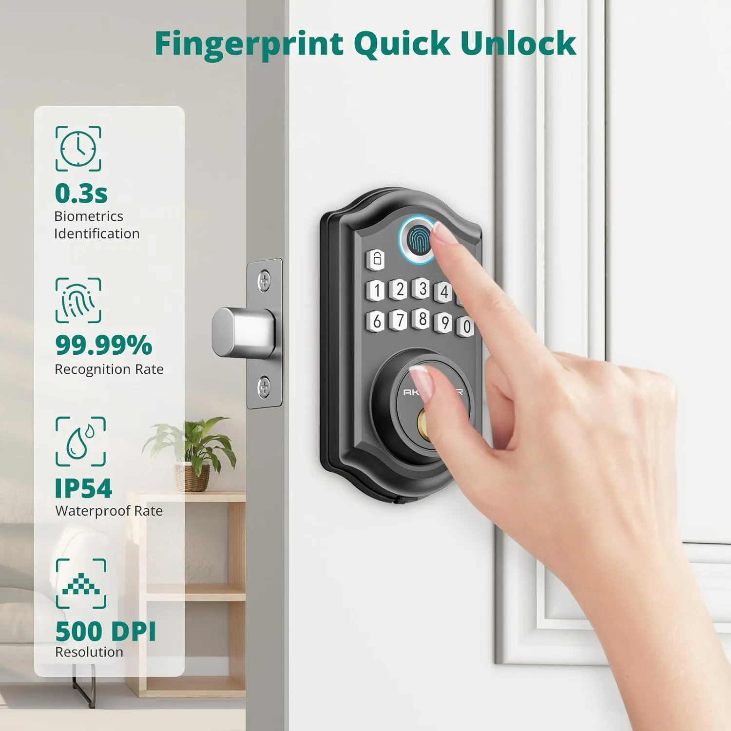 DS10 Pro Keyless Entry Door Lock, Fingerprint Door Lock, Electronic Keypad Lock, Smart Deadbolt, Smart Locks for Front Door, Auto-Lock & One Touch Locking with Bluetooth - Matte Black