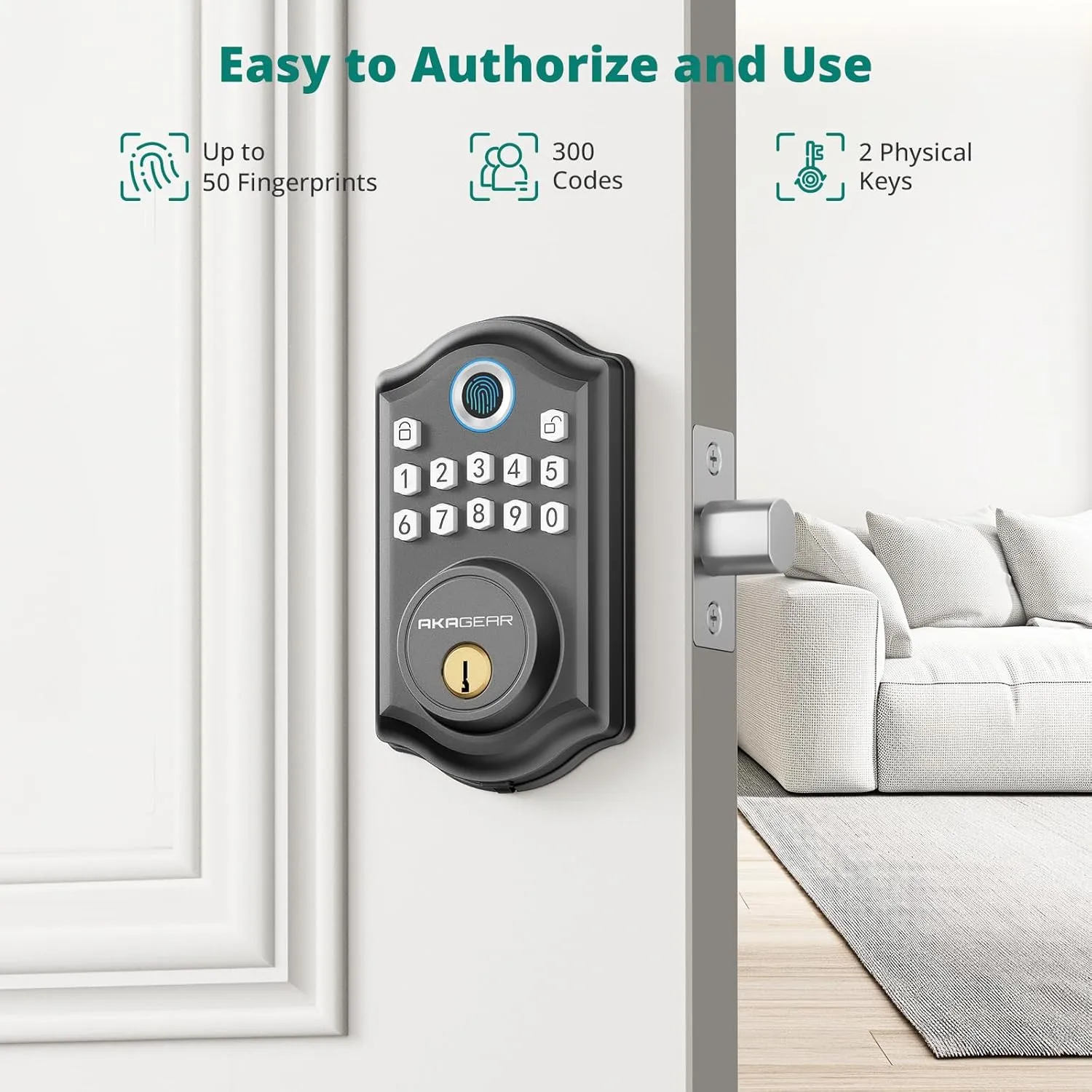 DS10 Pro Keyless Entry Door Lock, Fingerprint Door Lock, Electronic Keypad Lock, Smart Deadbolt, Smart Locks for Front Door, Auto-Lock & One Touch Locking with Bluetooth - Matte Black