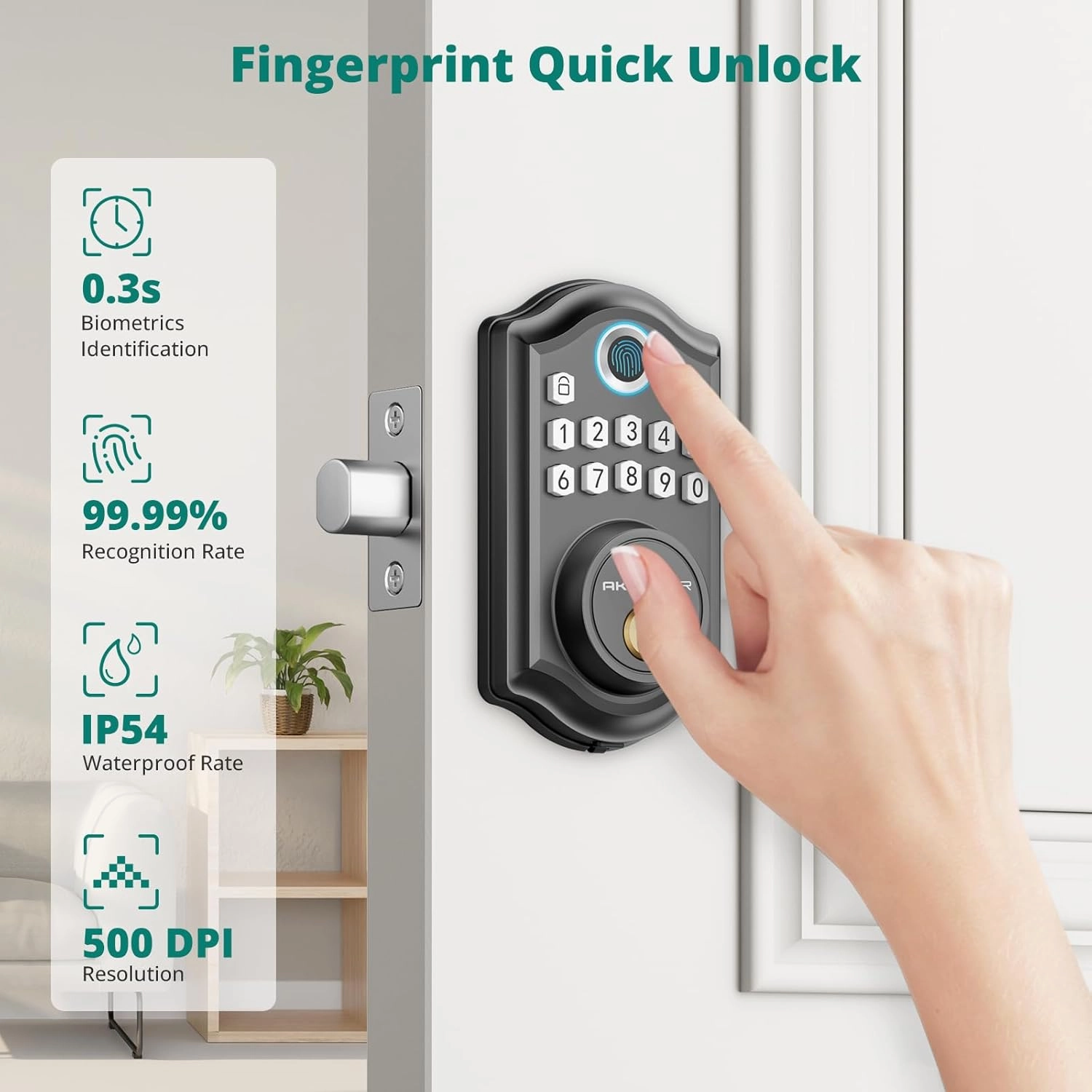 DS10 Pro Keyless Entry Door Lock with Handle Set, Smart Front Door Locks Set, Electronic Keypad, Fingerprint Deadbolt, Bluetooth APP Control, Auto-Lock & One Touch Locking, Black