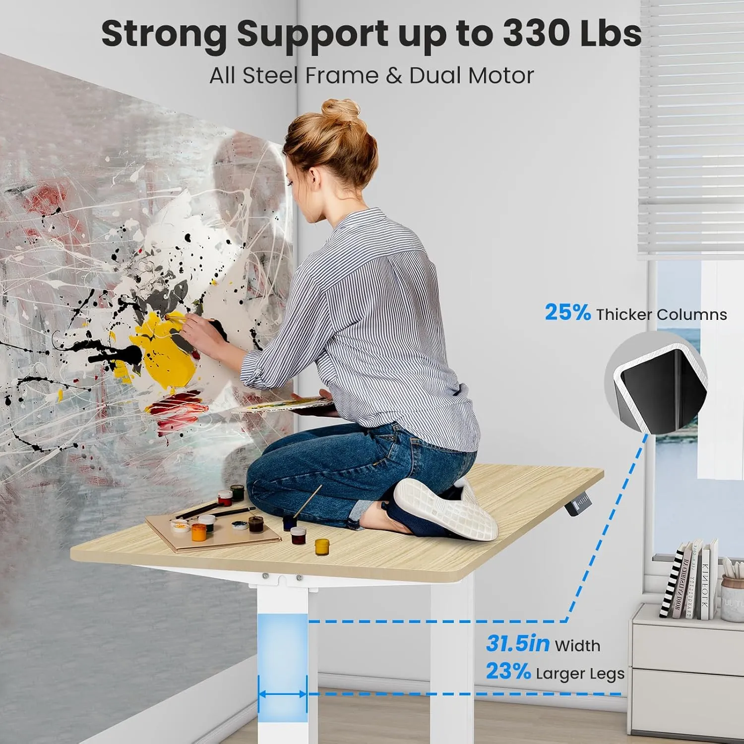 Dual Motor Electric Standing Desk Frame- Heavy Duty Height Adjustable Desk Legs, Sit to Stand Up Desk Base, 4 Memory Settings Controller for Adjustable Desktop Sizes, Over 300 lbs Load Capacity