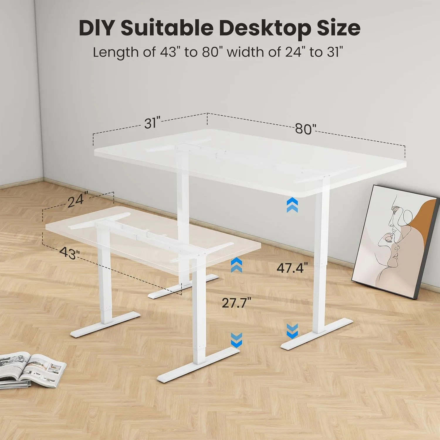 Dual Motor Electric Standing Desk Frame- Heavy Duty Height Adjustable Desk Legs, Sit to Stand Up Desk Base, 4 Memory Settings Controller for Adjustable Desktop Sizes, Over 300 lbs Load Capacity
