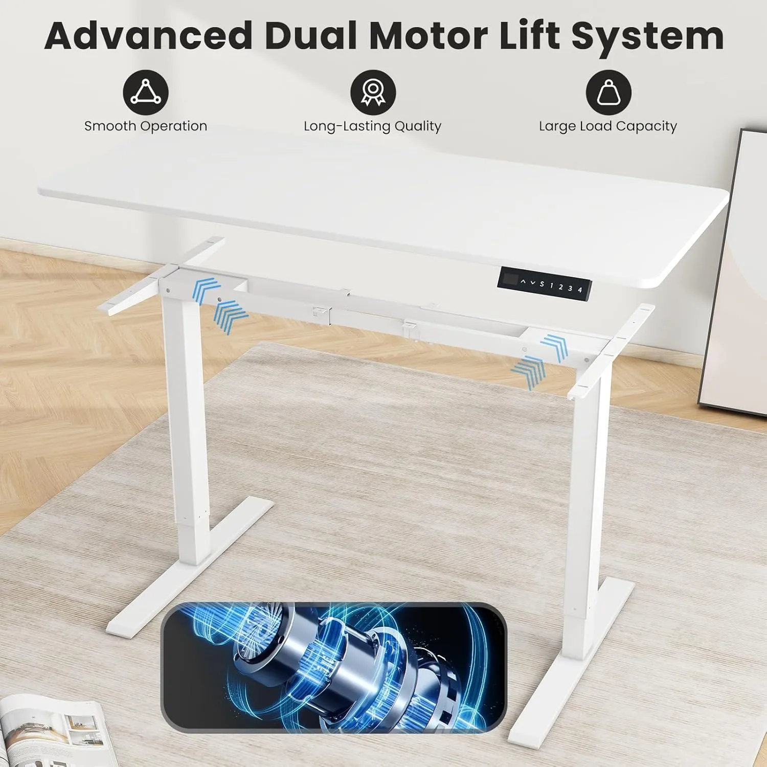 Dual Motor Electric Standing Desk Frame- Heavy Duty Height Adjustable Desk Legs, Sit to Stand Up Desk Base, 4 Memory Settings Controller for Adjustable Desktop Sizes, Over 300 lbs Load Capacity