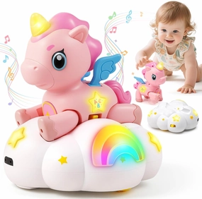 Duchong Toys for 1 Year Old Girls, Unicorn Crawling Toys with Music & Light for Babys 6-12 Month, Sensory Development for Tummy Time, First 1st Gifts for Infants 7 8 9 10 11 12 18 Months Boys Girls