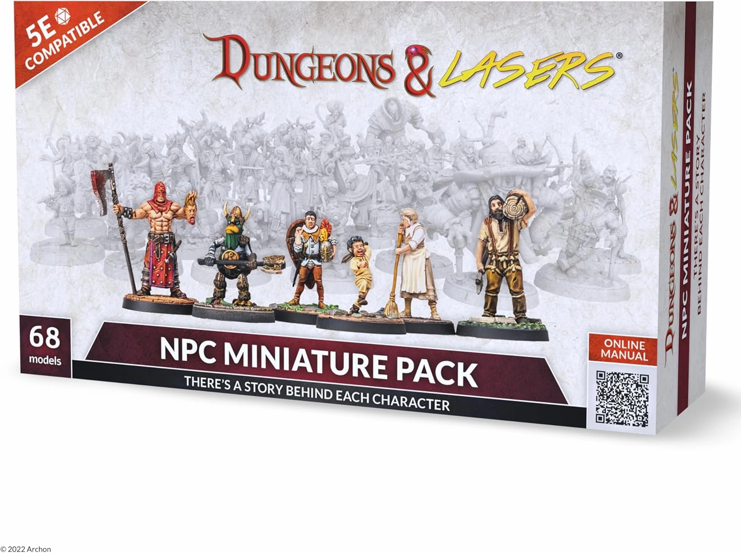Dungeons & Lasers NPC DND Miniatures Pack - 68 Figurines with Scenic Bases for 5E Compatible Tabletop RPG Games - 28MM Unpainted and Unassembled - for Ages 14 Years  