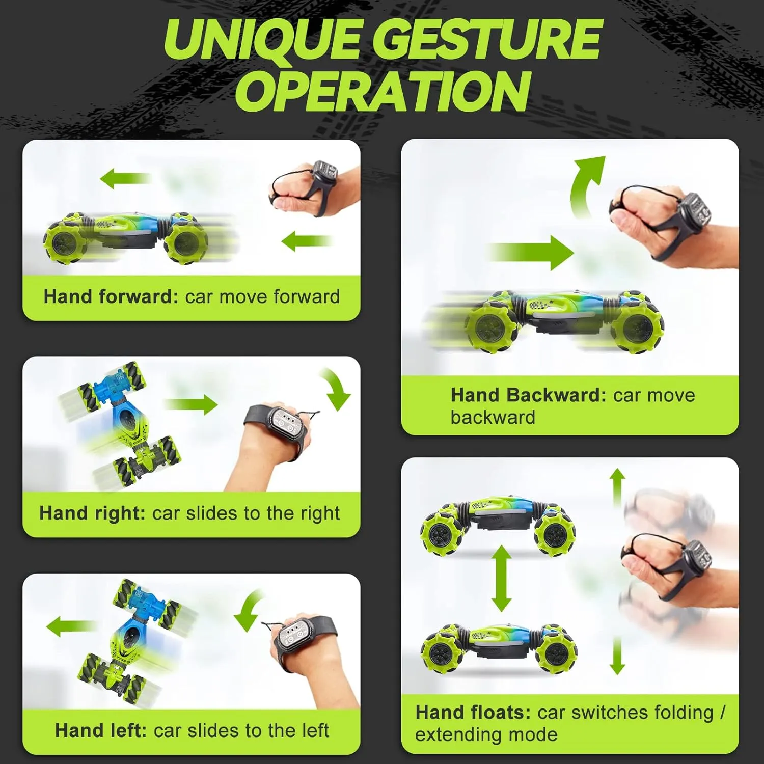 Dysaim Gesture RC Car Hand Controlled Stunt Car for 6-12 yr Boys Girls, 2.4GHz Remote Control Gesture Sensor Toy Drift Twist with Light Music for Kids Birthday Xmas Gift