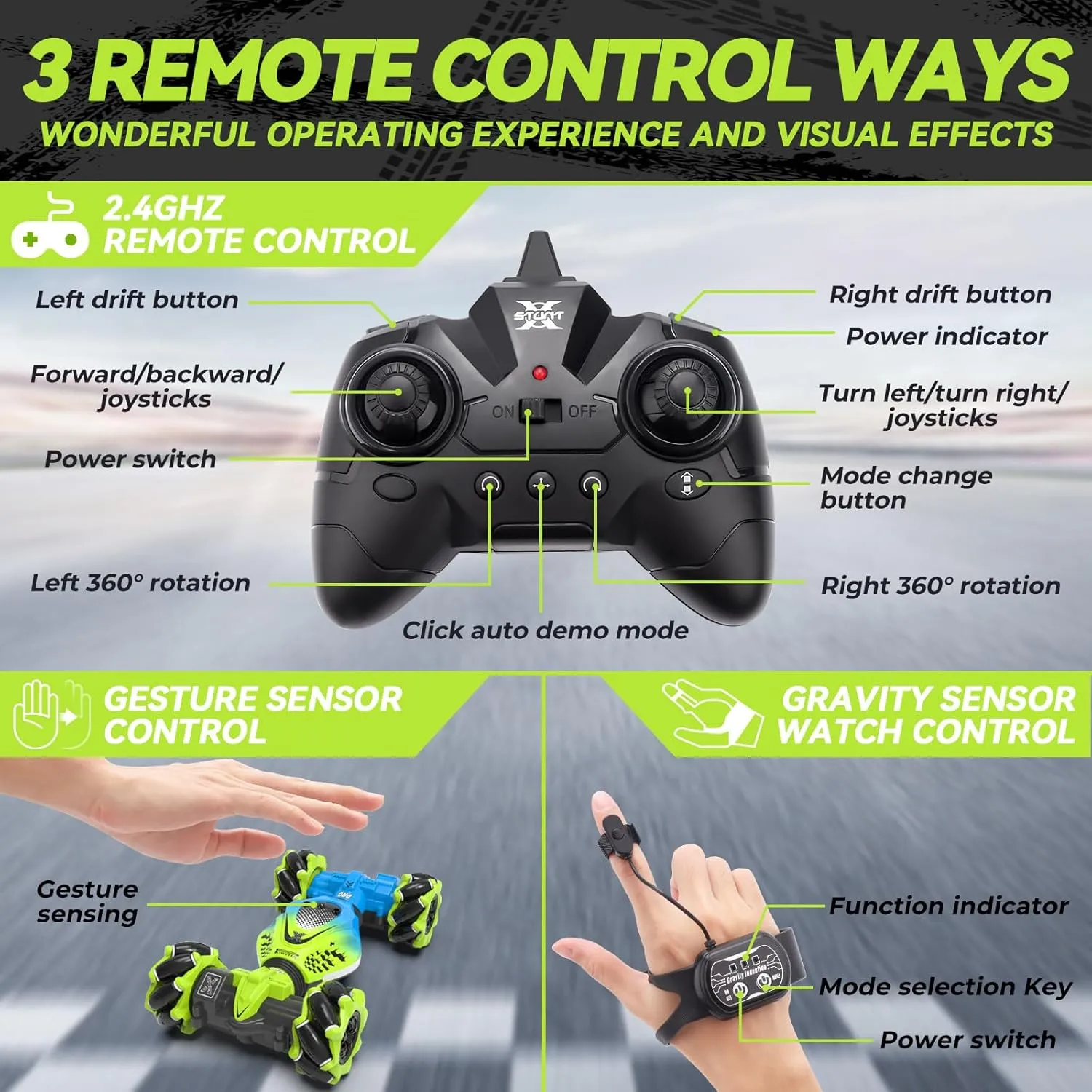 Dysaim Gesture RC Car Hand Controlled Stunt Car for 6-12 yr Boys Girls, 2.4GHz Remote Control Gesture Sensor Toy Drift Twist with Light Music for Kids Birthday Xmas Gift