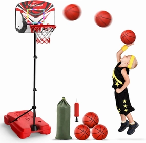 Eaglestone Kid Basketball Hoop Toddlers with LED Lights & Scoreboard, Basketball Hoop Adjustable Height 2.9ft-6ft, Mini Hoop Outdoor with 3 Balls,Basketball Toy Gifts for 3-12 Year Old Boys Girls
