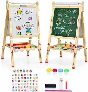 EAQ Easel for Kid,Height Adjustable Wooden Art Easel,Whiteboard Chalkboard with Paper Roll Holder,Letters and Numbers Magnets and Other Accessories Best Birthday Gift for Kids