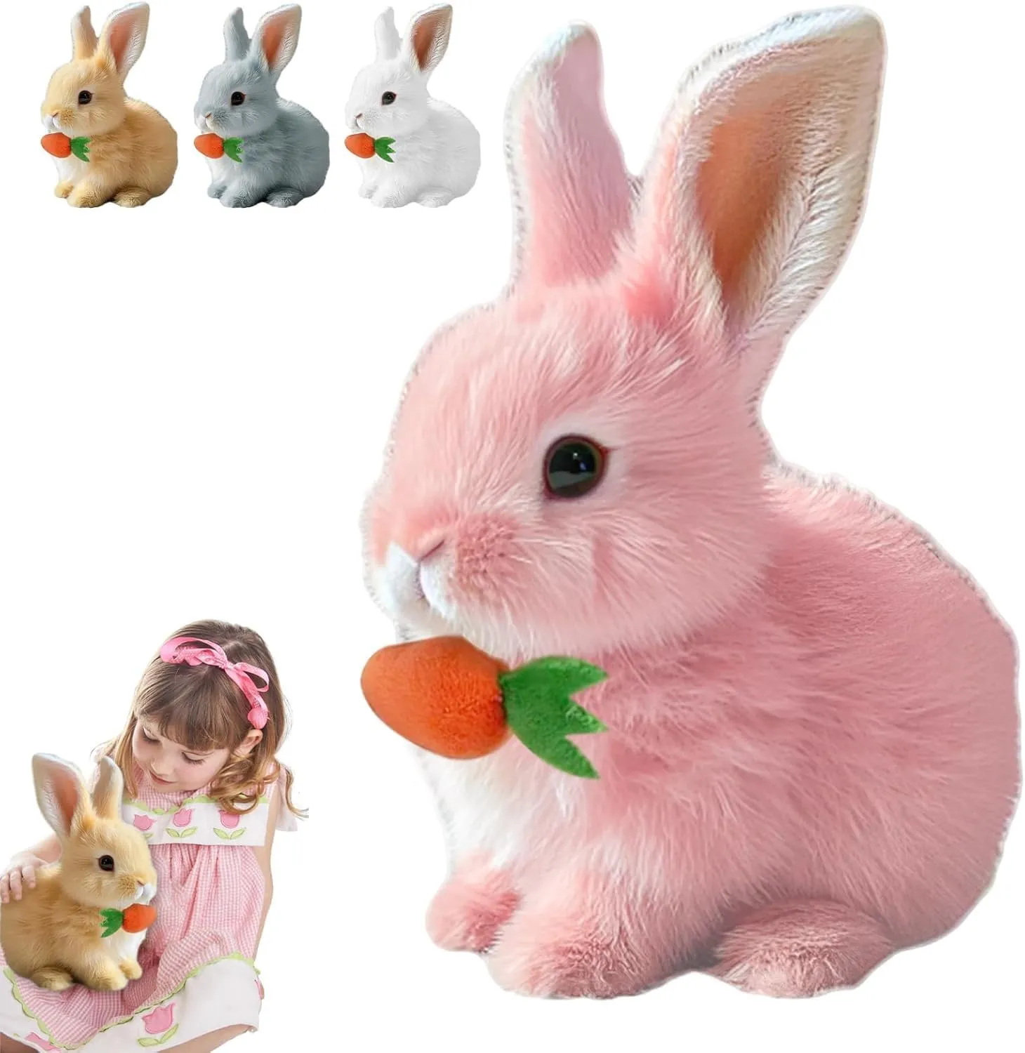 Easter Basket Stuffer Realistic Bunny Toy, 2025 New Bunny Toys Educational Interactive Toys Bunnies Can Walk and Talk, Handmade Hopping Realistic Toy for Kids (Pink)