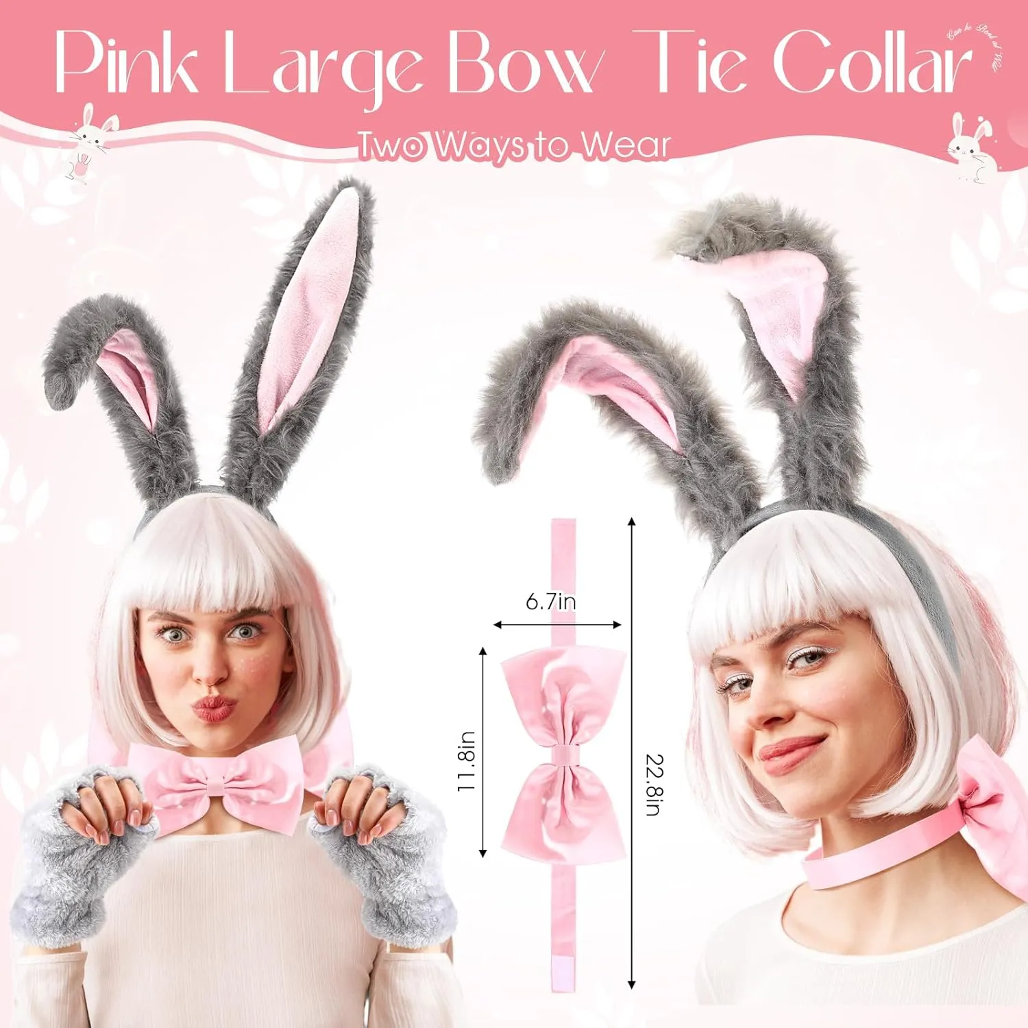 Easter Bunny Costume Accessories Woman Set Bunny Ears Tail Gloves Bow Tie Bunny Rabbit Adult Costume