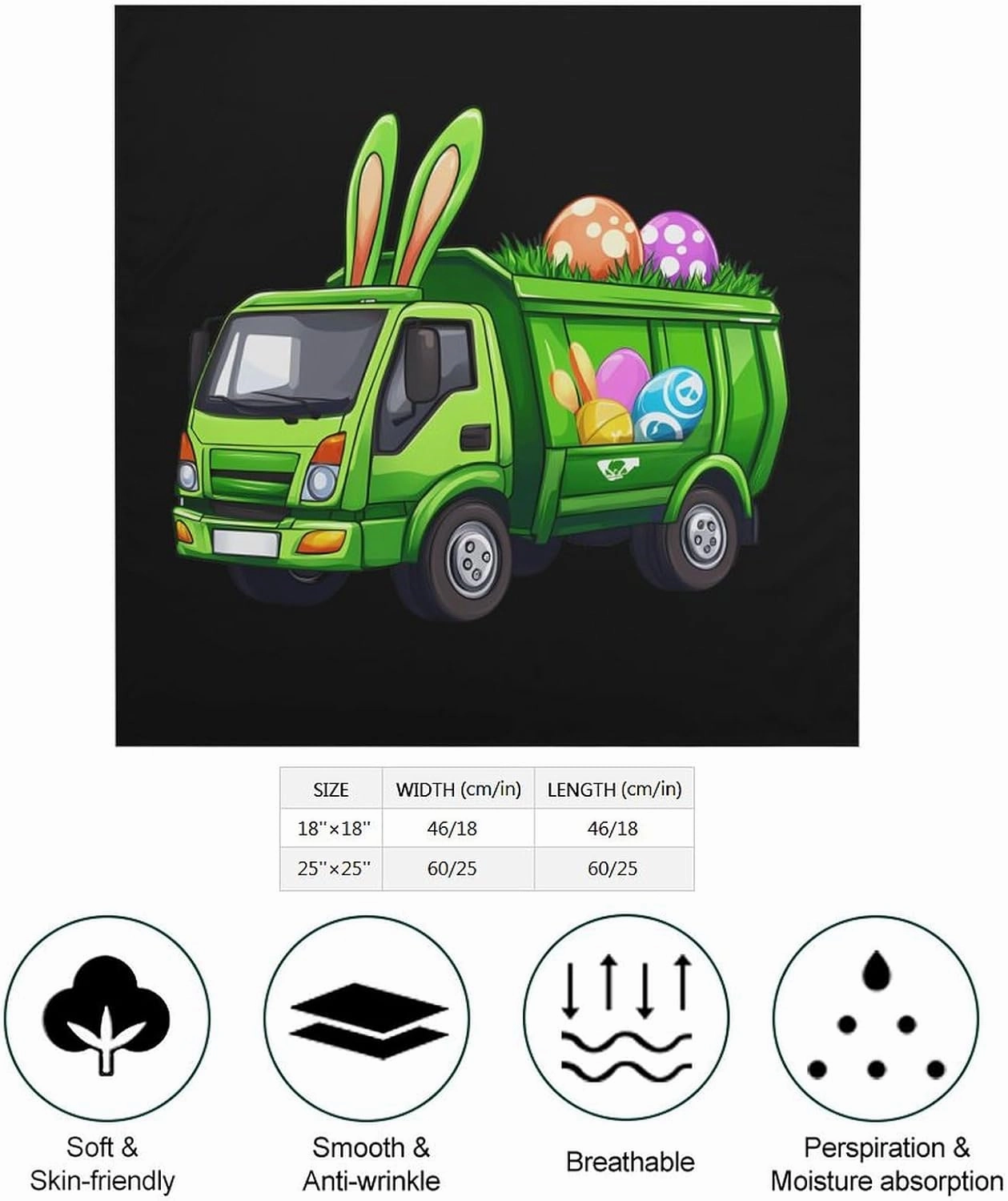 Easter Bunny Garbage Truck Soft Head Scarf Square Neck Scarfs Hair Scarf Bandana for Men Women Gifts