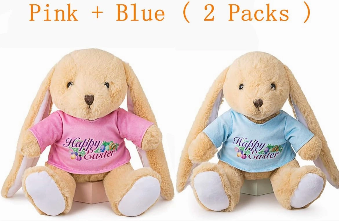 Easter Bunny Rabbit Stuffed Animal Plush Toy 10 inches Best Gifts for Babies Kids Boys Girls (Pink   Blue - 2pcs)