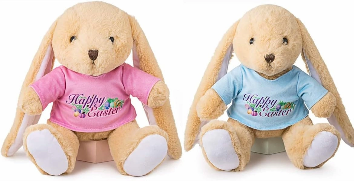 Easter Bunny Rabbit Stuffed Animal Plush Toy 10 inches Best Gifts for Babies Kids Boys Girls (Pink   Blue - 2pcs)