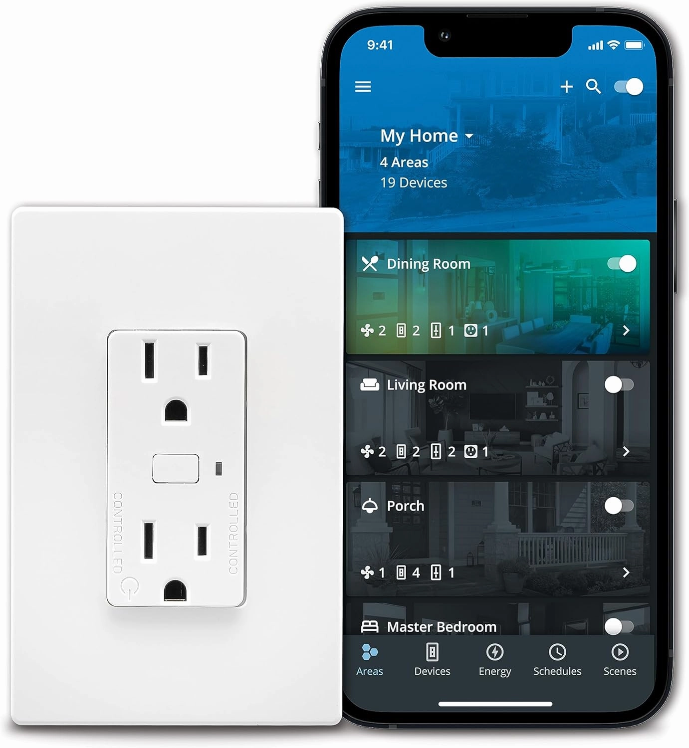 Eaton EWFTRCR15-W-BX-L Wi-Fi Smart Receptacle Works with Hey Google and Alexa Without Wallplate, White