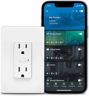 Eaton EWFTRCR15-W-BX-L Wi-Fi Smart Receptacle Works with Hey Google and Alexa Without Wallplate, White