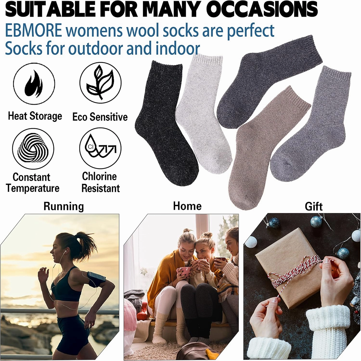 EBMORE Womens Fuzzy Socks Fleece Fluffy Cabin Plush Warm Sleep Soft Cozy Winter Adult Socks