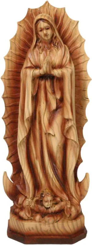 Ebros Our Lady of Guadalupe Statue Catholic Inspirational Decor 11.75" Tall Virgin Mary Maria Patron Saint of Mexico Slim Profile Figurine Collectible Resin in Hand Painted Faux Wood Finish