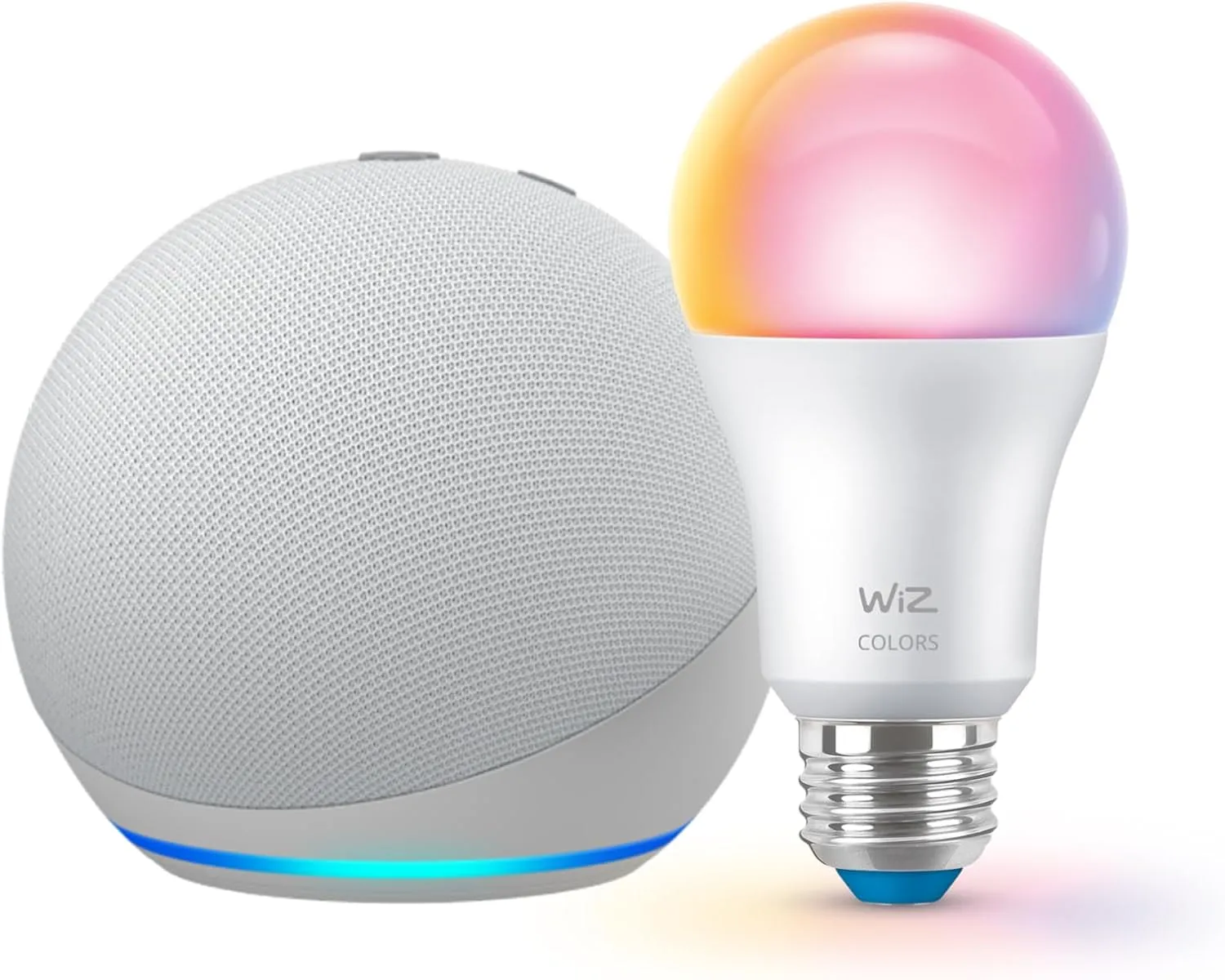 Echo 4th Gen (newest model) with WiZ 60W A19 LED Smart Color Bulb - Connects to Your Wi-Fi - E26 Base - Control with Voice or App - Matter Compatible