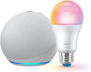 Echo 4th Gen (newest model) with WiZ 60W A19 LED Smart Color Bulb - Connects to Your Wi-Fi - E26 Base - Control with Voice or App - Matter Compatible